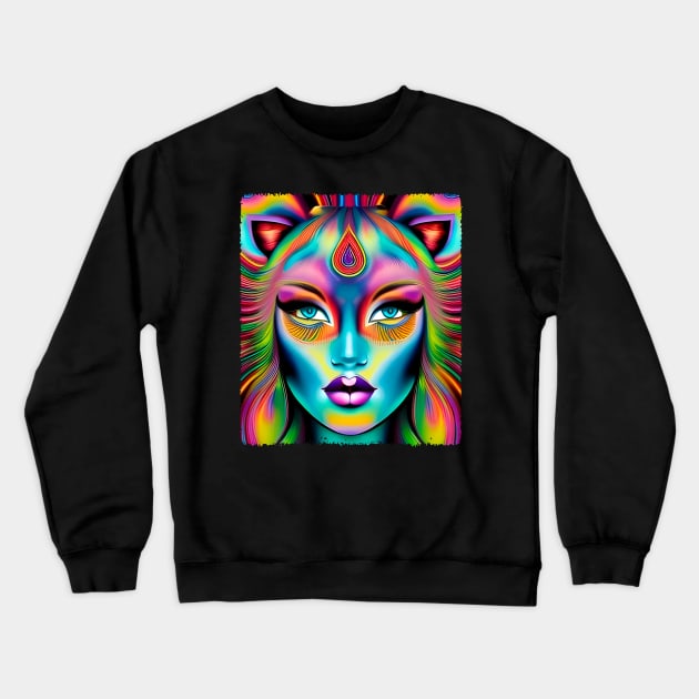 Catgirl DMTfied (27) - Trippy Psychedelic Art Crewneck Sweatshirt by TheThirdEye